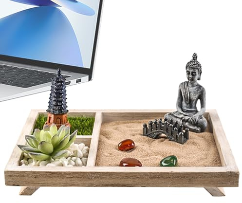 Desktop Zen Garden, Zen Garden per scrivania - Accento di meditazione in miniatura del vassoio di sabbia giapponese,Decorazione artistica, arredamento zen da tavolo per ingresso, sala da studio, casa,