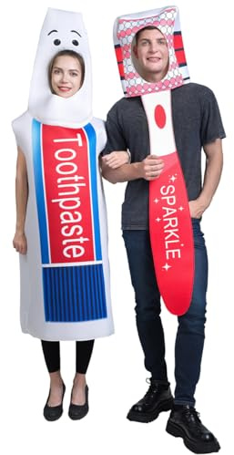 SEA HARE Adult Fun Toothpaste & Toothbrush Couple's Costume Holiday Party Creative Costume (One Size)