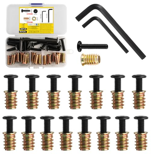 30 Pcs M6 Threaded Inserts for Wood with Bolts Set: 15 Furniture Hex Socket Drive Screw-in Nuts(M6x 20mm) & 15 Furniture Screws Flat Head Hex Socket Bolts(M6x 25mm), for Wood Furniture,with 2 Wrench