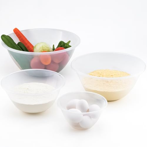 WINSOME Plastic Mixing Bowl | Set of 4 Sizes (1L, 2.3L, 4L, 7L) Best for Baking & Mixing Ingredients Like Eggs, Salad, Veggies, Fruits, Doughs, Sauces & More