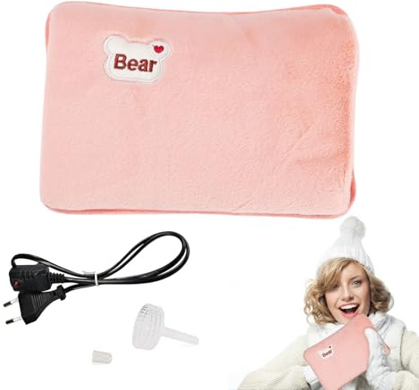 Bolsa de Agua Caliente Eléctrica,Botella de Calor Térmica,Bolsa Eléctrica Agua Caliente,con forro de felpa suave,útil como calentador de manos y calentador de pies(Rosa)