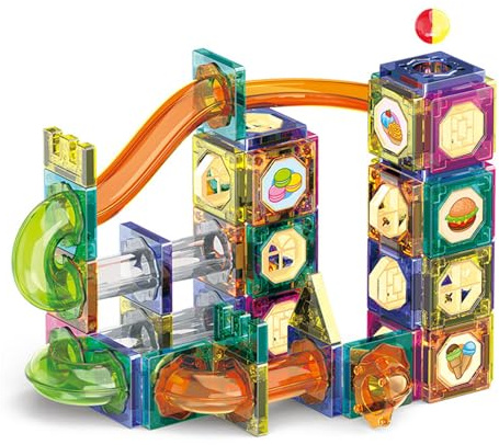 SCBOY Costruzioni magnetiche 90 pezzi Set di giocattoli Montessori Tessere magnetiche Pista biglie Magneti bambini Regali adatti a bambini e bambine