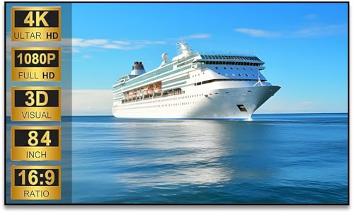 Écran de Projection à Cadre Fixe de 84 Pouces, 16:9 8K 4K Ultra HD 3D Écran Videoprojecteur à Fixation Murale pour Cinéma Maison, Bureau, Chambre à Coucher