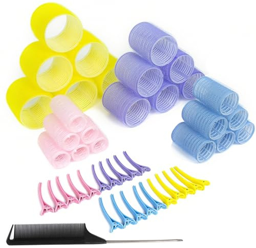 45 Pcs Hair Rollers with Clips, Curlers Rollers for Hair Volume 4 Sizes (60/48/36/25mm) with 20 Pcs Clips, for Long, Medium, Short, Thick & Fine Hair