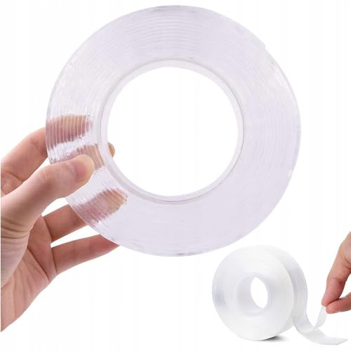 Paquete de 2 cintas adhesivas de doble cara extra fuertes, longitud 5 metros, ancho 3 cm, transparente multifunción, no deja rastros de pegamento, reutilizable para moquetas, paredes, cristales