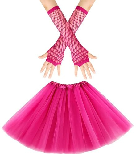 ToqoGeri Pink Tutu, Tutu Skirts for Women, Pink Tutu Adult, Tutu for Women Halloween Party Costume Dance Skirt 80's Tutu Fluffy Skirts t for Dress-up Parties Dancing(40cm Ballet Skirt + Gloves)