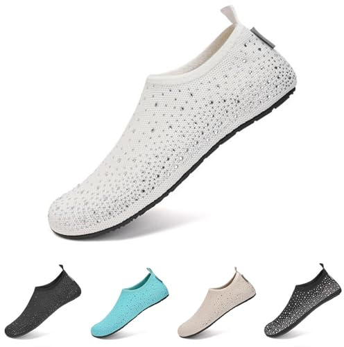 Water Beach Swim Shoes for Women Men Lightweight Non-Slip Barefoot Aqua Shoe Quick Dry Breathable Swim Sea Shoes for Surfing Running Driving Pool Yoga White