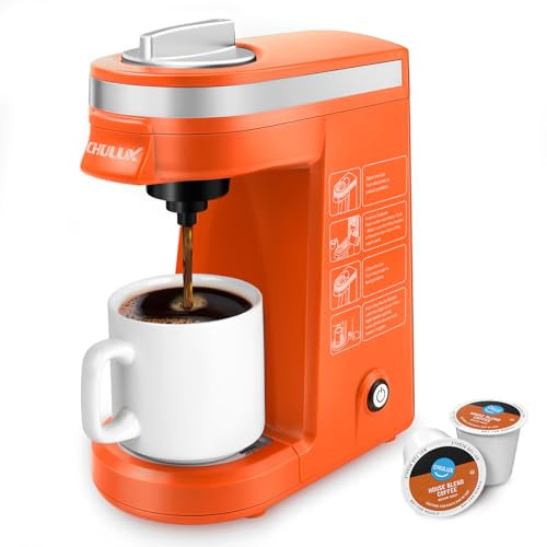 CHULUX Mini Coffee Maker for K Capsule, Single Serve Coffee Maker for One Cup Americano, Lightweight Pod Coffee Machine, Orange