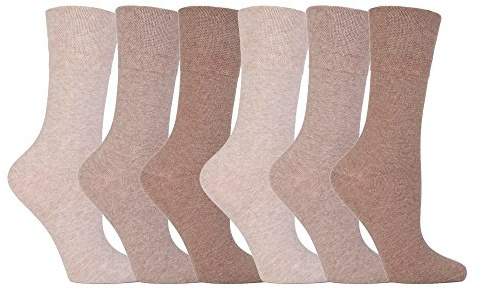 Gentle Grip - 6 pares calcetines diabeticos mujer sin goma elastico estampados 37-42 eur (Beige)