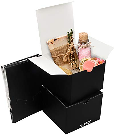 Belle Vous Karton Geschenkboxen Schwarz (50 Stk) - Schachteln 12x12x9cm Pappschachteln mit Deckel - Kraftpapier Geschenk Box Zum Selber Aufbauen für Geschenke, Hochzeit, Party, Weihnachten