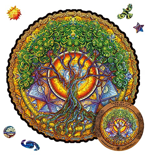 UNIDRAGON Original Holzpuzzle — Mandala Tree of Life, 200 Teile, Mittel 9.8 x 9.8 Zoll (25 x 25 cm) Schöne Geschenkverpackung, Einzigartige Form Erwachsene und