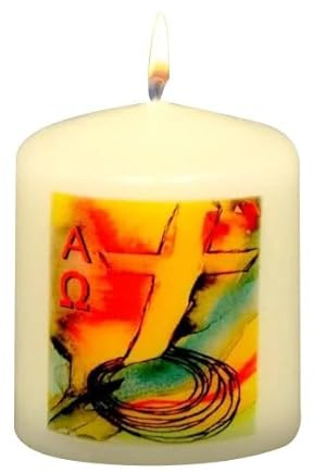 Kopschitz Kerzen Osterkerze Kreuz, A und O, bunt 60 x Ø 50 mm