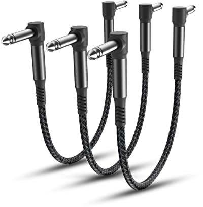 RUXELY 6.35mm Gitarren Patchkabel 0.15M 3Pack,90 Grad 1/4 Stecker Instrument Pedal Kabel,15CM Guitar Klinkenpatchkabel,Winkel Patch Cable für Gitarreneffekte,Gitarre/Bass Effektpedale,Pedalboard