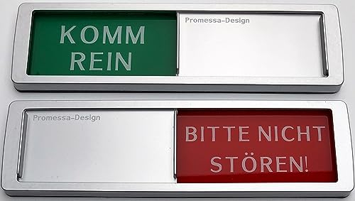Komm rein-bitte nicht stören Schild XL - Mit Schieber - Frei Besetzt Schiebeschild - Klebeschild - 17,5 x 5 x 0,7 cm - Montage: 3M Klebefläche - Schilder mit Schiebefunktion.