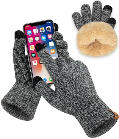 SUTIYO Winter Handschuhe Damen Thermohandschuhe Herren Touchscreen Verdickte Winterhandschuhe mit Warme Fleece Innenfutter Fahrrad Fahren Skifahren (Grau)