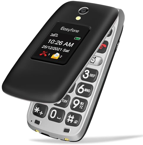 Easyfone Prime-A1 Pro 4G Seniorenhandy Klapphandy ohne Vertrag, Großtasten Mobiltelefon SOS Notruffunktion, FM Radio, 2.4 Zoll HD-Dual Display Handy für Senioren, 1500mAh Akku und Ladestation