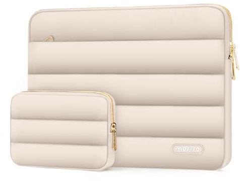 MOSISO Laptop Hülle Tasche 15-15,6 Zoll, 16 Zoll Puffy Laptoptasche Kompatibel mit MacBook Air 15/Pro 16, Lenovo HP Dell ASUS Acer Notebook, Polyester Horizontal Tasche mit Klein Etui, Sand