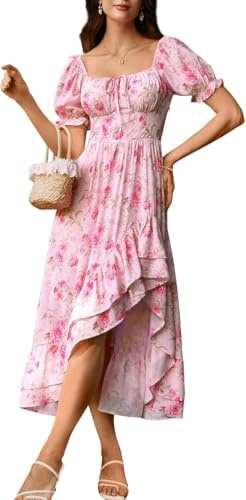 Scarlet Darkness Cottagecore Floral Dress Off Shoulder Dresses for Women Summer Casual Corset Sundress Pink Flower M