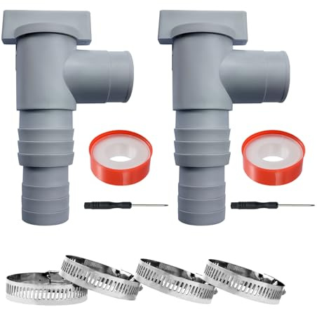 Avstängningsventil för pool med slangkoppling 32 mm 38 mm, poolavstängningsventil med 2 reservspännklämmor, dubbel delad slangventil plunger pooltillbehör (2 stycken)