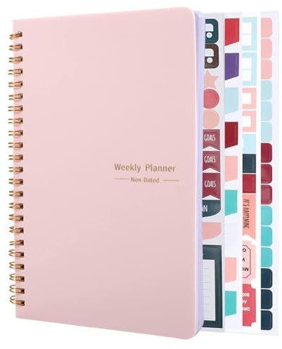 A5 Weekly Planner,52 Pagine Planning Settimanale Non Datata Agenda Settimanale A5 Spirale To-do List Quaderno a Spirale Agenda con 4 Fogli Adesivi Planner Rosa