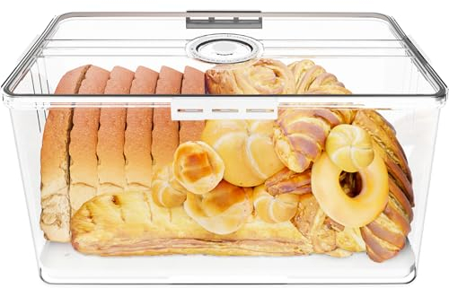 COMFYROOM Panera grande para conservar el pan para una frescura duradera, fiambreras saludables con registro de tiempo, paneras selladas con tapa, olla para pan (blanco grande)