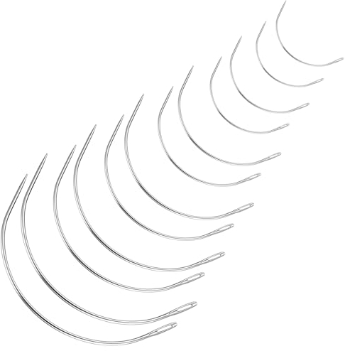 12 Stück Polsternadeln Gebogene Nähnadel, Gebogene Nadeln Dünn, Sattlernadeln, Rundnadel Leder Nähnadeln Set, C Gebogene Nähen, Hand Leder Nadel Sticknadeln für Lederbearbeitung Werkzeug Nähen