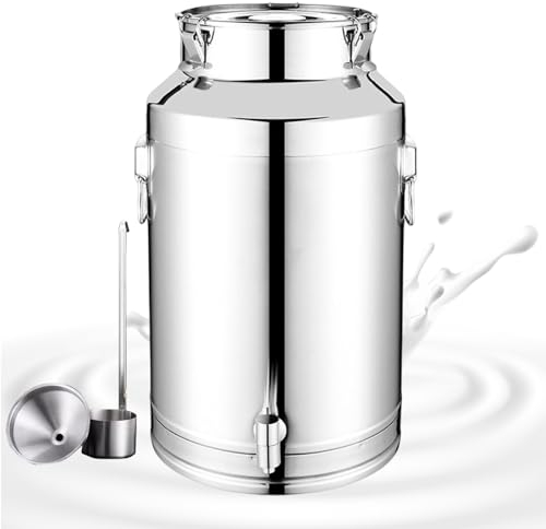 Yiustldd 304 Stainless Steel Milk Transport Cans - Milk Churn Pot Wine Pail Bucket Barrel Tea Canister Dairy Pot with Sealed Lid and Optional Spigot/with Tap,28L