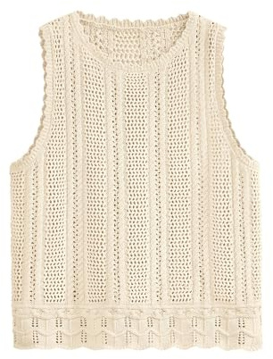 KIRUNDO Beach Vacation Clothes for Women Spring Summer Crochet Sweater Vest Tank Tops Cover Ups Resort Cruise Outfits 2026(Apricot, Large)
