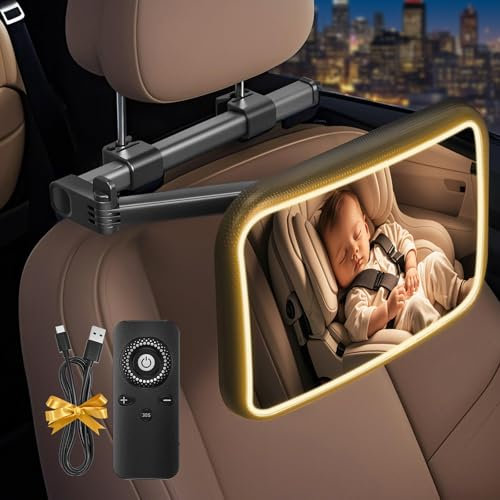 Spiegel Auto Baby Rückbank - 360° Autospiegel Sicherheit Autositz Spiegel Babyspiegel Rückansicht Monitor Autospiegel Baby Rücksitz mit Haken Clip & Beleuchtung für allerlei Kopfstützen (B)