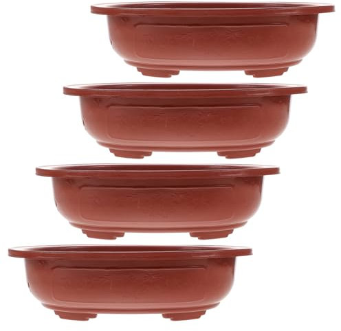 SUPVOX 4 Pezzi Vaso Bonsai Ovale in Plastica Spessa Set Di Grasse E Verde Design Elegante E Moderno Dimensioni 31.5X21Cm Colore Marrone