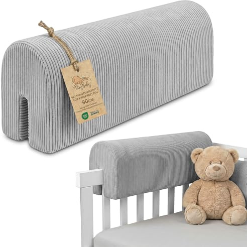 Chichoneras cuna parachoques cunas bebe 90 cm - protector anti caida y golpe espuma de barrera seguridad niños y niñas para cama protection de valla y borde infantil Pana Oeko-Tex Gris Claro B