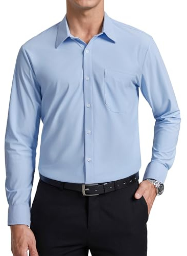 Enlision långärmad klänning skjorta för män stretch icke-järn button-down skrynkelfri normal passform affärer formella skjortor med ficka