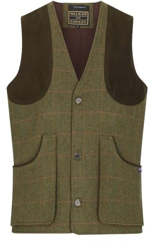 Walker and Hawkes Berston Derby Tweed Vest för män, Dunkles Salbeigrün, 3XL