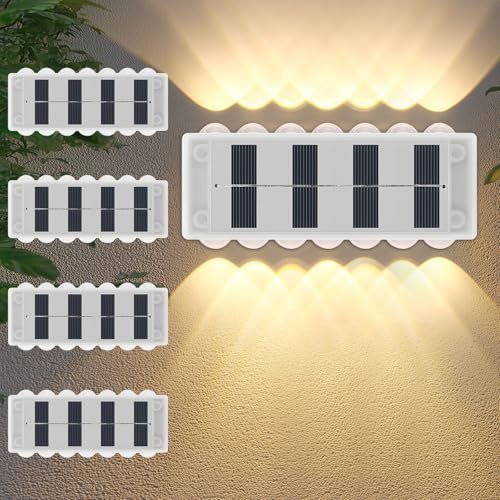 YUNYODA 4Pack Solar Wall Lights Outdoor, Upgraded 14 LED Warm White Up and Down Solar Garden Wall Lights Outdoor Waterproof Fence Light for Porch Patio Garage Fence Yard