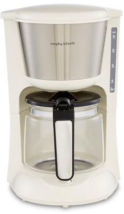 Morphy Richards Equip Filter Coffee Machine, Pour Over Technology, 10 Cup Capacity, Fast Brew, Anti Drip, Easy Clean Reusable Filter, Keep Warm, Aroma Blender, Cream and Stainless Steel,162504