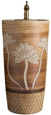 Independiente Lavabo de pedestal cerámica una pieza con grifo y desagüe for patio exterior. pie moderno