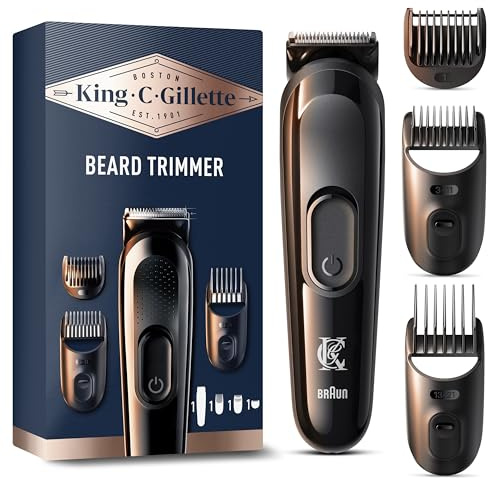 King C Gillette Barttrimmer für Männer, Elektrischer Bartschneider Herren mit 1 Trimmer, 5 Kammaufsätzen, 1 Reinigungsbürste, und 1 Ladegerät, Kabelloser Bartrasierer, 50 Min. Akkulaufzeit