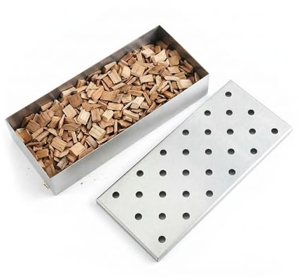 Amig - Ahumador para Barbacoa de Carbón o Gas - 23 x 9 x 4 cm - Fabricado en Acero Inoxidable - Caja Ahumadora para Virutas de Madera - Mod. AM09