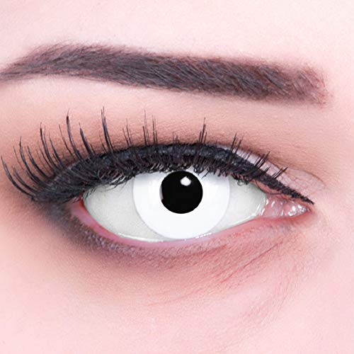 Funnylens Lenti a contatto colorate con porta lenti a contatto White Out Bianche Zombie Vampiro morbide comode da indossare e ideali per Halloween o Carnevale senza correzione 1 coppia