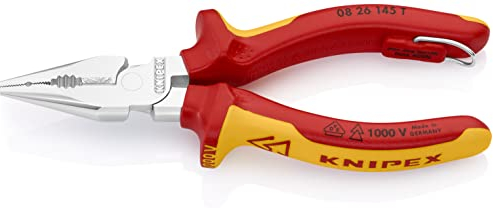 KNIPEX Spitz-Kombizange in Blister isoliert mit Mehrkomponenten-Hüllen, VDE-geprüft; mit integrierter isolierter Befestigungsöse zum, 08 26 145 T BK