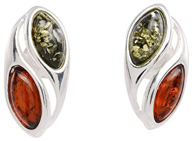 Amber Earrings - Baltic Honey and Green Amber Stud Earrings - Sterling Silver Jewelry Collection