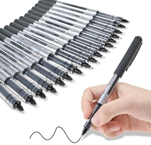 GOLDGE 17 Pezzi Penna a Sfera, Penna Roller a Inchiostro Liquido Nero Punta Extra Fine 0.5mm ad Asciugatura Rapida
