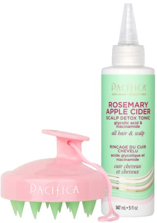 Pacifica Scalp Detox Set – Rosemary Apple Cider Vinegar Scalp Exfoliating Tonic with Scalp Massager Brush, Deep Cleansing & Clarifying Treatment for Buildup, Dry Flaky Scalp, Vegan