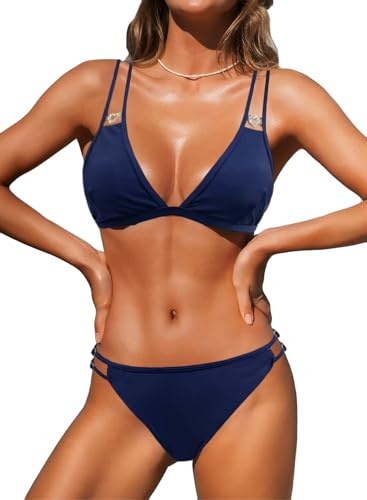 NLAND Dam tvådelade badkläder brasilianska badkläder sexig triangel topp och strand låg midja stringtrosa bikiniunderdel justerbart pannband bikini