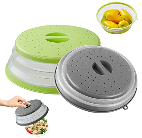 SALADOCY 2 Stück Mikrowellen Abdeckhaube Faltbar, Verhindert Spritzer von Lebensmitteln, Mikrowellen Abdeckung für Lebensmittel, für Obst Gemüse/Mikrowelle 26.5cm