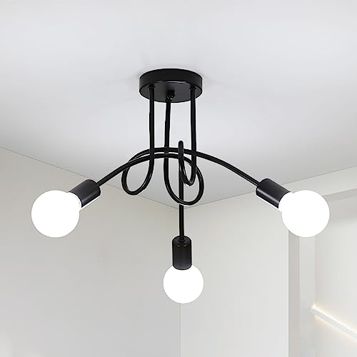 Toolight Lámpara de Techo Industrial Vintage, 3-Luz Lamparas de Techo Salon E27, Lámparas de Araña Negro para Pasillo Cocina Salon Dormitorio Comedor Pasillo, Ø40cm (bombillas no incluidas)