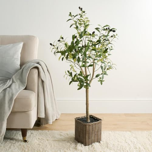 OHS Artificial Olive Tree Lifelike Olive Leaves Large Artificial Tree in Pot Faux Plant for Outdoor Indoor Decorative Fake Plant for Home Office Living Room Garden, 110 x 45