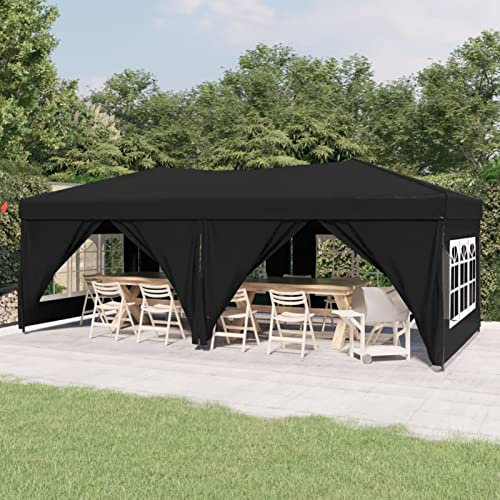 Homgoday Tente de Réception Pliable avec Parois Noir 3x6 m, Tonnelle de Jardin Belvédère, Gazebo Pavillon de Extérieur, Chapiteau pour Camping, Fête, Barbecue