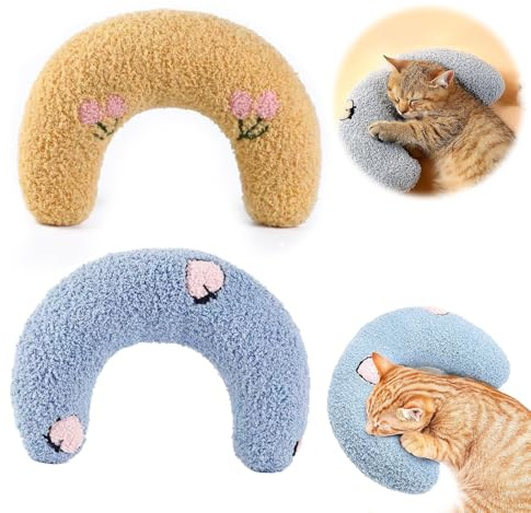 MarverFace 2 PCS Soft Fluffy Pet Calming Pillows for Cat, U Shape Pillow to Lay On, Calming Toy