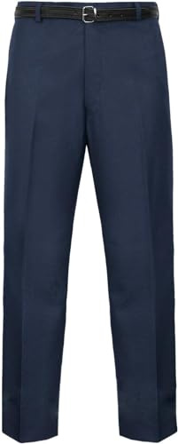 Mens Formal Trousers, Smart Casual Business Executive Office Work Home Straight Leg Flat Front Everpress Pockets Smart Dress Pants Waist Sizes UK 30 to 50 Inches, Navy Blue-36W / 27L